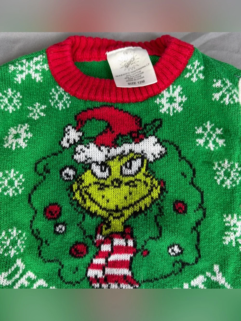 The Grinch “Define Naughty” Ugly Christmas Sweater 12 Month Dr Seuss